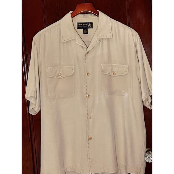 LOT OF 4 NAT NAST CAMP SHIRTS 1 LINEN 3 SILK FLAWS BLUE PINK BEIGE SIZE M - Picture 5 of 13